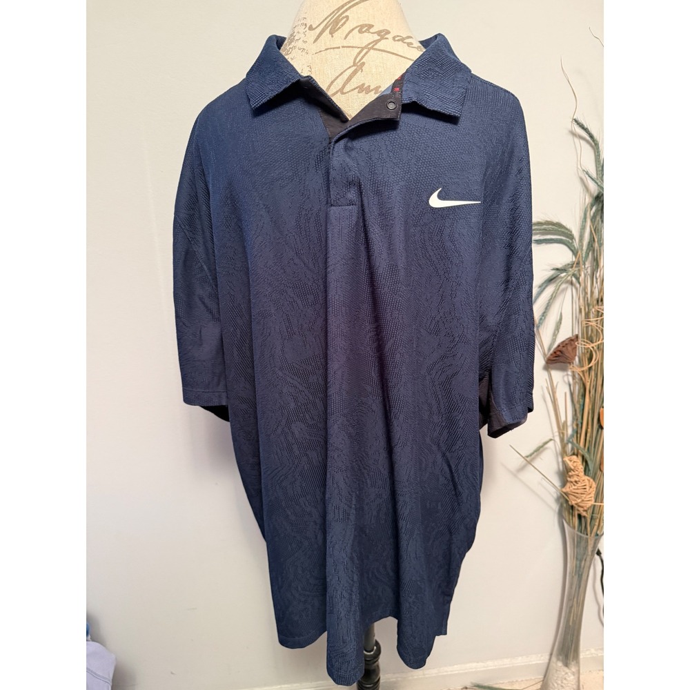 Nike Dri-FIT Golf Polo Shirt Men's Navy Blue Textured Performance Short Sleeve